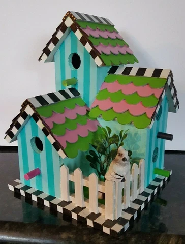 Designer Inspired triple bird house, hand painted by seller Cover