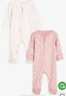 NEXT Pink Spot & Animal 2 pack zip baby sleepsuits Size 3 Months used