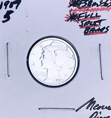 1917-S Mercury Dime, FULL Split Bands, Superb Gem BU++ FSB, RARE This Nice! Cover