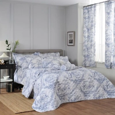 THE LYNDON COMPANY Toile De Jouy Blue Bedroom Set – Duvet Covers, Curtains & More – 100% Cotton