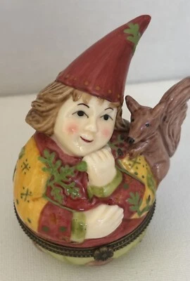 Woodland Elf Trinket Box Porcelain Villeroy Boch Small Vintage Gnome Squirrel - Image 1 of 4