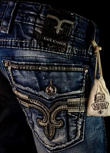$220 Mens Rock Revival Jeans "Zackary" Leather Inserts Slim Straight 34 X 30 - Picture 1 of 15