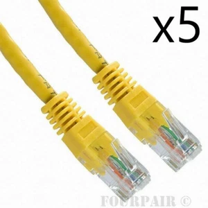 5 Pack Lot - 15ft CAT5e Ethernet Network LAN Router Patch Cable Cord Wire Yellow - Picture 1 of 2