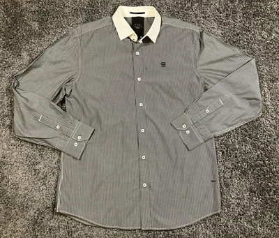 G Star Raw Shirt Mens XL Gray White Collar Pinstripe Correctline Button Up Retro - Image 1 of 4