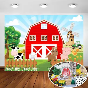 Farm Red Barn Backdrop for Kids Party Cartoon Farm Animals Birthday Party Photos - Picture 1 of 12