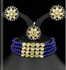 Gold Plated Meena Kundan Pearls Designer Necklace Earrings Tikka Jewelry Set