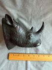 Hand-Carved Wood Two Horn Rhinoceros Wall Plaque