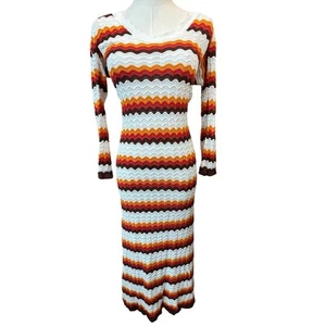 Fox Sweaters Chevron Crochet Knit Bodycon Office Siren Maxi Dress Size Large - Picture 1 of 16