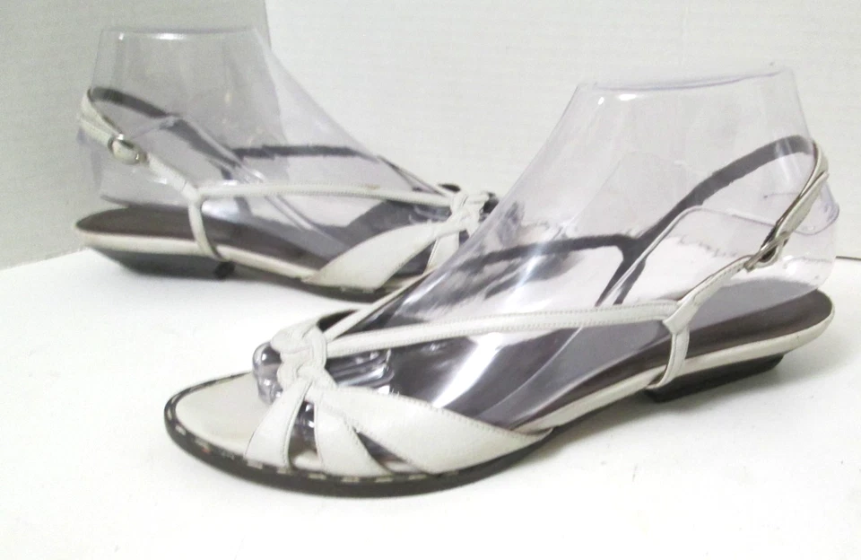 Donald J Pliner Strappy White Leather Slingback Kitten Heel Sandals Sz 7.5N B32 - Image 1 of 4