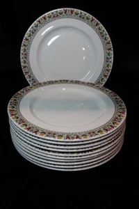 ROYAL DOULTON FIREGLOW ENGLAND MULTICOLORED BAND OF FLOWERS 11 SALAD PLATES 8" - Picture 1 of 6