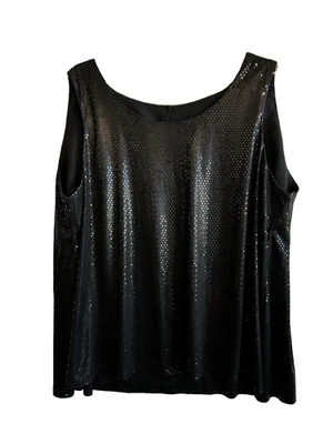 *Black Sparkly Tank Top XXL  Party Club Dance Disco Rave Holiday NYE SHIMMER - Image 1 of 4