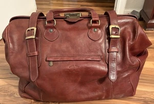 Vintage David Pelle Brown Italian Leather Travel Duffle Bag 20"Lx 11” W x14"H - Picture 1 of 13