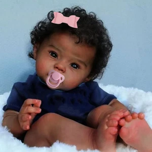 20 Inch African American Reborn Baby Doll Dark Skin Newborn Rooted Hair Gift - Bild 1 von 6
