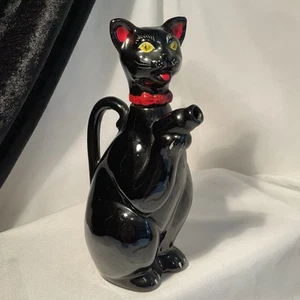 Vintage Japan Black Cat Teapot Decanter Halloween Kitchen MCM Sake Redware? - Picture 1 of 9