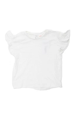 Zara Girls Ruffled Short Sleeve Crew Neck Tee Shirt White Cotton Size 5-6 - Image 1 of 3