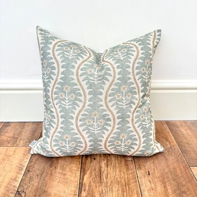 1698. Antoinette Duck Egg Block print Linen blend Cushion Cover - Image 1 of 4