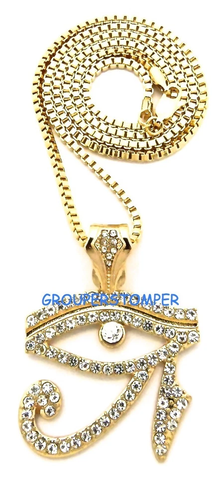 Occhio Di Ra Cristallo Strass Ciondolo 61cm Scatola Link Collana Egiziano Horus - Immagine 1 di 1