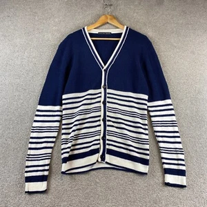 Zara Man Striped Button Cardigan XL Navy White Knit Retro Casual Preowned - Picture 1 of 24