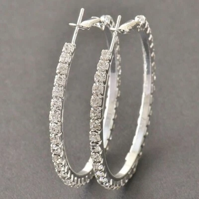 3.00Ct Round Cut Diamond Lab-Created Women's Hoop Earrings 14K White Gold Plated - Image 1 of 4