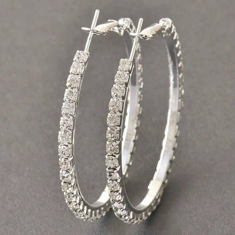 3.00Ct Round Cut Diamond Lab-Created Women's Hoop Earrings 14K White Gold Plated - Image 1 of 4