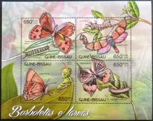 154.GUINE Bissau 2012 Sello S/S Mariposa, Insectos, Larvas. MNH - Imagen 1 de 1