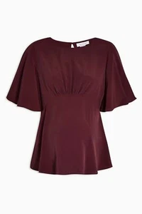 TOPSHOP MATERNITY Austin Flutter Sleeve Blouse Top Wine/Plum Size 14 - Picture 1 of 3