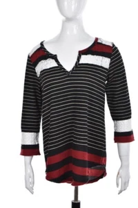 We The Free Womens Top Size M Black Striped 3/4 Sleeve Knit Shirt Casual - Picture 1 of 5