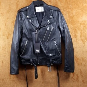 BLK DNM Jacket Mens Size 48 Black Leather Motorcycle Biker Moto Zip Up $1295 - Picture 1 of 11