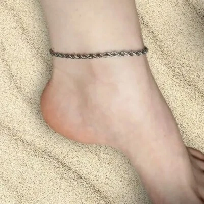 Cavigliera catena maglia acciaio inox bracciale moda donna uomo estate argento - Immagine 1 di 4