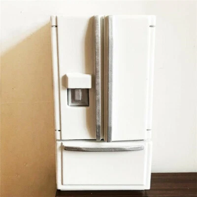 Miniature Wood Fridge Double-Door Refrigerator 1/12 Dollhouse Kitchen Furniture - Photo 1/4
