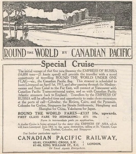 1913 Canadian Pacific Empress Of Russia Maiden Voyage, Round The World £137 Fare - Picture 1 of 1