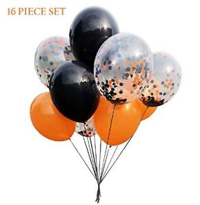 Orange & Black 18" Halloween & Birthday Balloon Set - 5 Confetti Filled 10 Solid