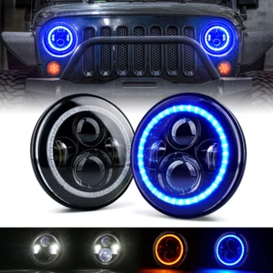 Faros LED AZULES 7 pulgadas 90 W con halo DRL para Jeep Wrangler JK TJ LJ 1997-2018 - Imagen 1 de 7