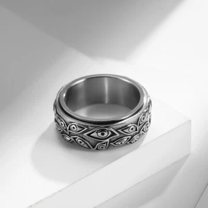 Vintage Evil Eye Devil's Eye Spinning Ring Titanium Men Women Retro Spinner Band - Picture 1 of 12
