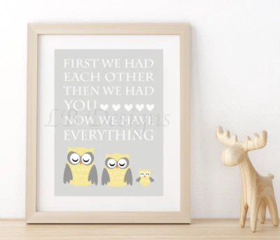 Impresión de guardería de búho neutro de género, decoración de guardería de bosque para bebé niño 8x10 sin marco Foto 1 de 2