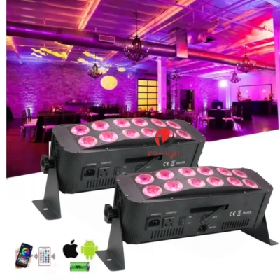 2XWireless Wifi LED Par Can Light 12x18W RGBWAUV Battery DMX Stage Party Lights - Image 1 of 4