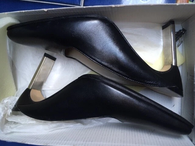 talon haut escarpins mules chaussures cuir 39 noir métal argent parfait état Zoé - Photo 1/4