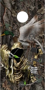 Grim reaper bow hunting duck oak camouflage cornhole game decal wraps - Picture 1 of 1