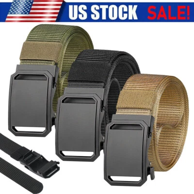 Cinturón de trinquete para hombre Cinturones de tela de nailon con hebilla deslizante automática Cinturón táctico Foto 1 de 4