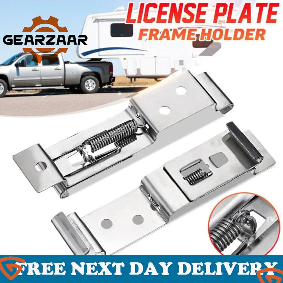 Trailer Number Plate Clips Holder Spring Loaded Stainless Steel One Pair New UK - Image 1 of 4