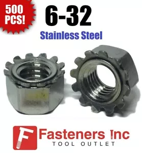 (Qty 500) 6-32 Kep Hex Star Lock Nuts Stainless Steel 18-8 / 304 - Picture 1 of 3