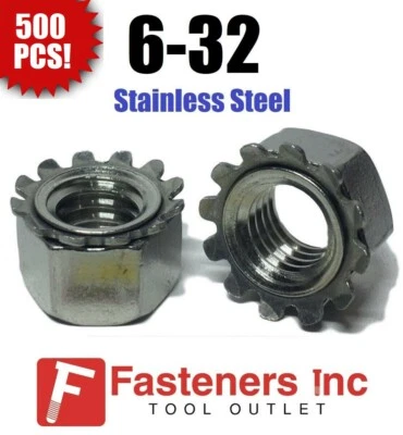 REDDING FASTENERS (Qty 500) 6-32 Kep Hex Star Lock Nuts Stainless Steel 18-8 / 304