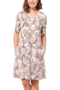 Isaac Mizrahi Live! Printed V-Neck Swing Dress w Elbow Sleeves Neutral - Picture 1 of 1