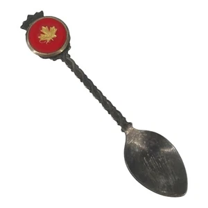 Cuchara de recuerdo Canadá esmalte rojo hoja de arce vintage plateado recuerdo de viaje - Imagen 1 de 5