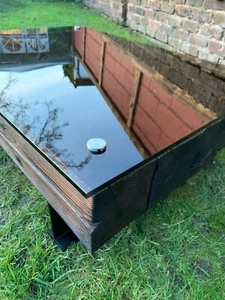 Industrial Dark Glass Coffee Table - Picture 1 of 5