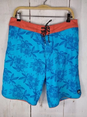 Reef Men's Board Shorts Blue Floral With Coral Trim Pocket Size 34 Swim Wear - Image 1 of 4