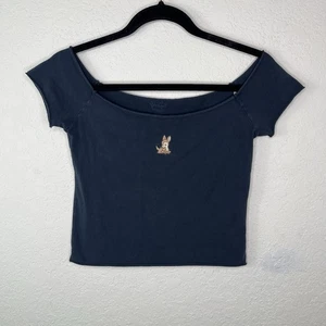 Top corto John Galt azul marino talla M, cuello barco, mezcla de algodón, ligero, informal - Imagen 1 de 5