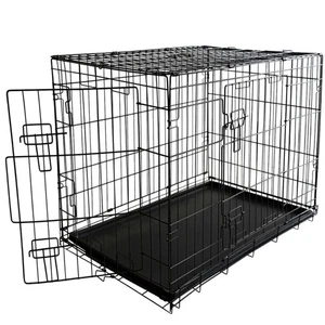Sturdy Black Dog Cage with 2 Entrances, Foldable Frame, Tray, and Handle - Picture 1 of 1