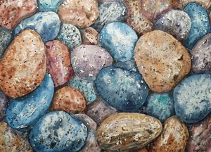 Original Artwork Painting Landscape GICLEE Arts Print SEA STONES Laguna Beach A4 - Picture 1 of 14