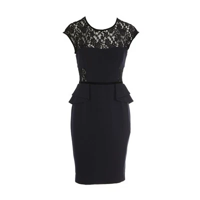 Vestido BLUMARINE Azul Marino Oscuro Encaje Acentuado Hasta la Rodilla Peplum M 6 44 Foto 1 de 4